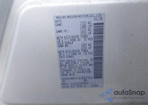 2018 Nissan Pathfinder Sv from USA, damaged, VIN 5N1DR2MN9JC636761
